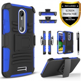 Motorola Droid Turbo 2 Case, Dual Layers [Combo Holster] Case And Built-In Kickstand Bundled with [Premium Screen Protector] Hybird Shockproof And Circlemalls Stylus Pen (Blue)
